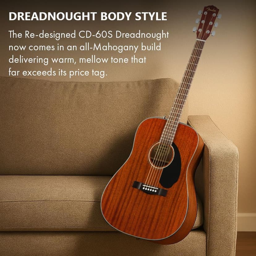 Fender CD-60S Solid Top Dreadnought Acoustic Guitar - All Mahogany Bundle with Gig Bag, Tuner, Strap, Strings, Picks, and Austin Bazaar Instructional DVD