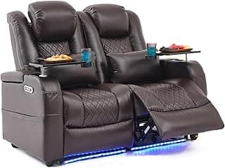 Airadlis Home Theater Seating Seats Dual Power Movie Theater Chairs Theater Recliner Sofa with 7 Colors Ambient Lighting, Lumbar Pillow, Side Pocket, Tray Table,Type-C USB Charge