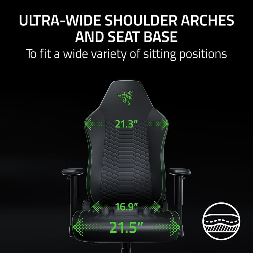 Razer Iskur V2 X NewGen Ergonomic Gaming Chair — Built-in Lumbar Support, Cooltouch Gen-2 EPU Leather, Ultra-Wide Seat Base, Adjustable 152 Degree Recline, Foam Cushions — Black/Green