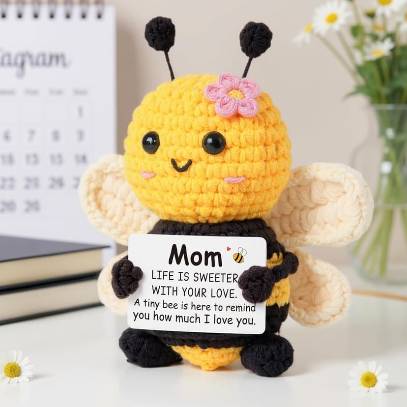 Gifts for Mom from Daughter Son, Mom Birthday Gifts - Cute Handmade Crochet Bee - Birthday Valentines Mothers Day Christmas Bonus Step Mother In Law, I Love You Mama Present, Emotional Support