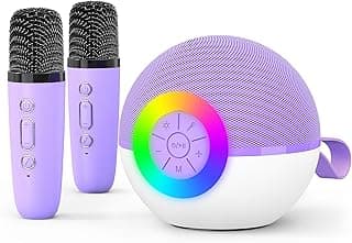 goopow Mini Karaoke Machine Speaker for Kids Adults, Portable Bluetooth Microphone Song Toys with LED Light, Best Chritmas Birthday Festival Gift for 3 4 5 6 7 8+ Year Old Girls Boys (Purple-2MIC) B0D4TMSXJ8