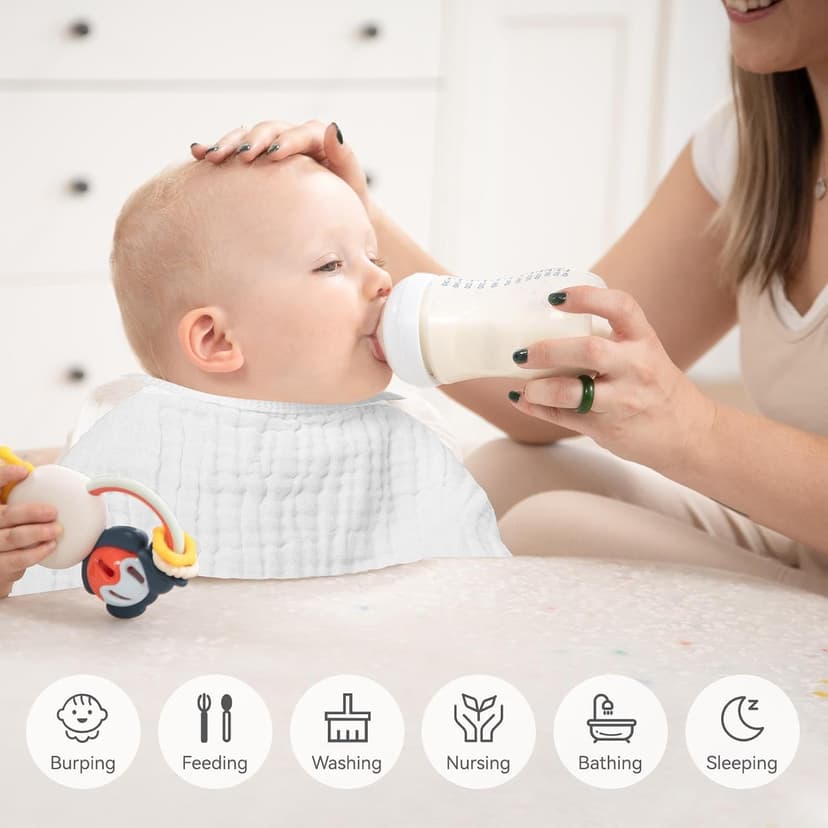 Synrroe Burp Cloths Large, Muslin Burp Cloths for Baby, Extra Absorbent and Soft, 6 Layers 20 by 10 Inches 100% Cotton (White Large 4 Pack)