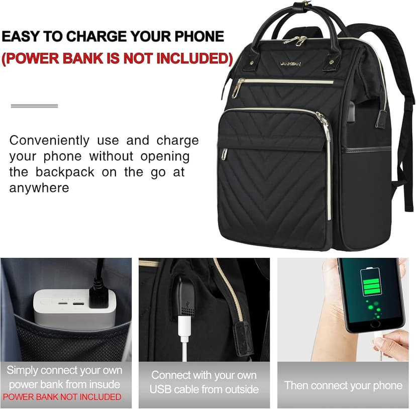 VANKEAN 17 Inch Laptop Backpack for Women Men Fashion Computer Work Bag, Large Capacity Waterproof Backpack with USB Port & RFID Pockets, College Daypack Business Travel, Black