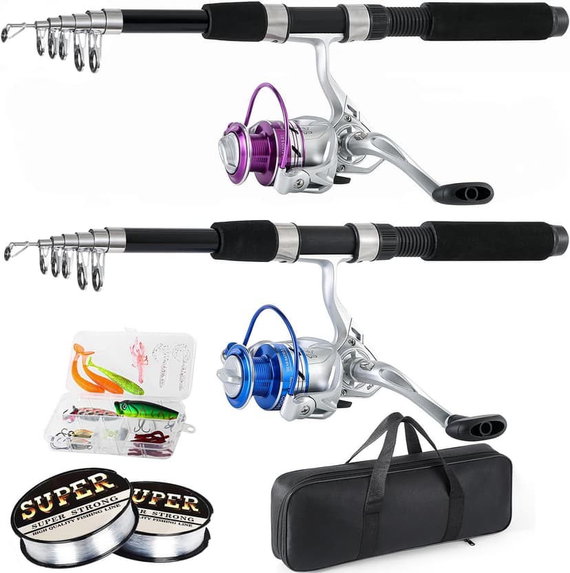 Tripquips Fishing Pole Combo, 6.9ft 2Pcs Telescopic Rods Set, Collapsible Fishing Rods, 2PCS Spinning Reel Set with Carrier Bag Freshwater Fishing Rod and Reel Combos Kits
