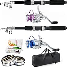 Tripquips Fishing Pole Combo, 6.9ft 2Pcs Telescopic Rods Set, Collapsible Fishing Rods, 2PCS Spinning Reel Set with Carrier Bag Freshwater Fishing Rod and Reel Combos Kits