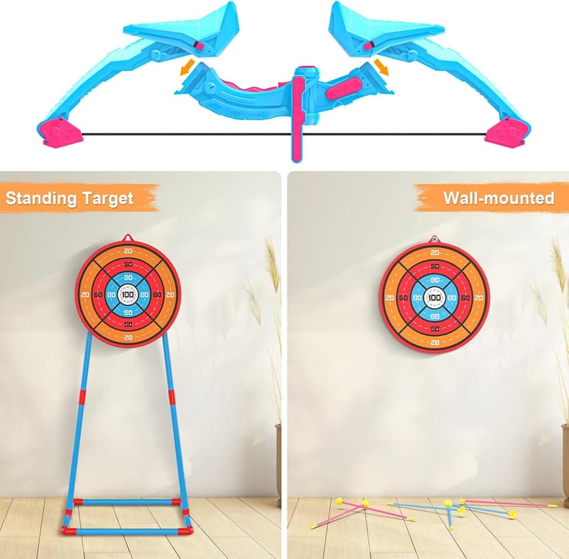 2 Pack of Kids Bow and Arrow Set, Light Up Archery Toy Set with 14 Suction Cup Arrows & Standing Target, Perfect Kids Indoor and Outdoor Toys for 4 5 6 7 8 9 10 Year Girls Boys Birthday Gifts Ideas