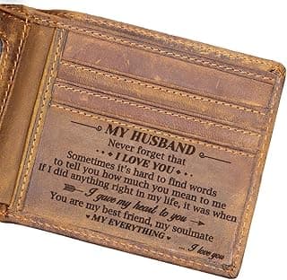 DOPTIKA Minimalist Brown Leather RFID Protected Bi-Fold Wallet for Men, Husbands