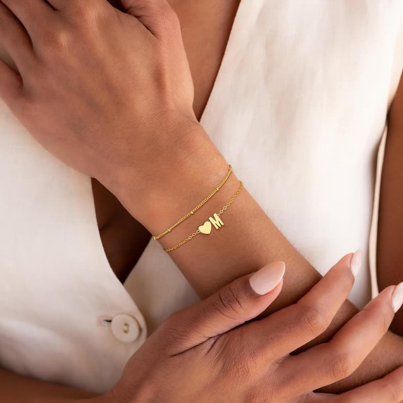 14K Gold Plated Heart Initial Bracelet Teen Girl Gifts Trendy Stuff Dainty Gold Bracelets for Women Girls Jewelry Gifts Gold Initial Bracelets for Women Teen Girl Gifts Trendy Stuff B0FHKTMNHG