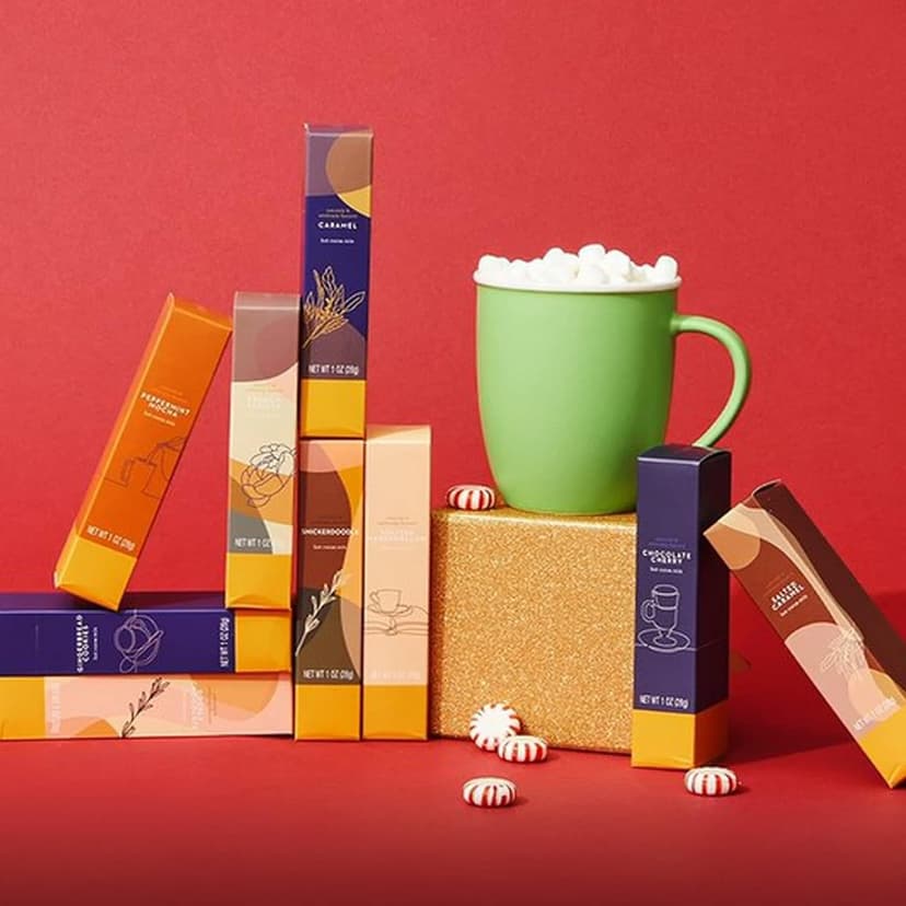 Thoughtfully Gourmet Hot Chocolate Gift Set, Flavors Include Salted Caramel, Peppermint, French Vanilla and More, Packaged in Gift Box with Bow, Set of 9