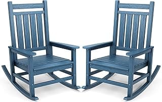 SERWALL Oversized Outdoor Rocking Chair Set of 2, HDPE Rocker for Adults, Patio Rocking Chairs for Porch, Blue