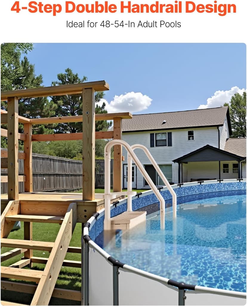 VEVOR Swimming Pool Ladder, 4-Step Double Handrails Stairs with Non-Slip Heavy Duty Steps, Max Load Capacity 400 lbs, for 48-54 in Inground & Above-Ground Pools of Any Decking Surface, Taupe