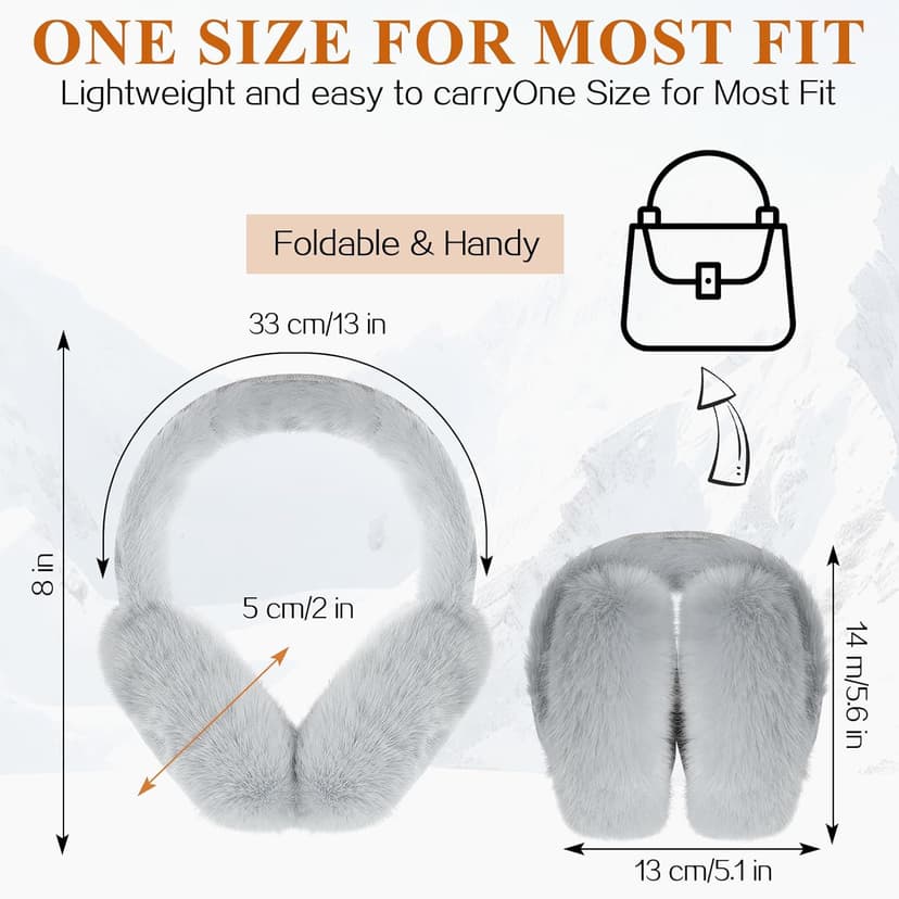 Tavaleu Ear Muffs for Winter Women, Foldable Fuzzy Earmuffs Faux Fur Warm Ear Warmers Covers Cold Weather