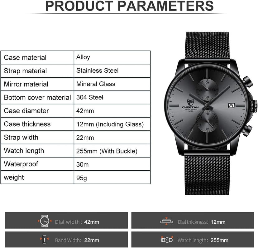 GOLDEN HOUR Mens Watch Fashion Sleek Minimalist Quartz Analog Mesh Stainless Steel Waterproof Chronograph Watches for Men with Auto Date