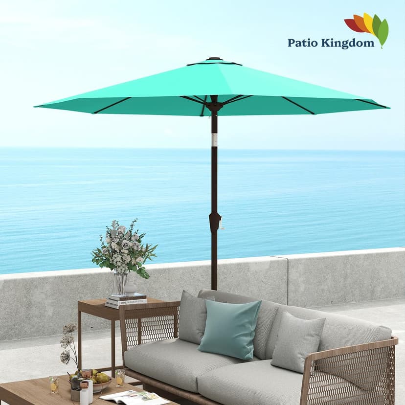 9FT Patio Umbrella with Fiberglass Ribs, Outdoor Market Table Umbrella with Crank and Tilt, UV Resistant Waterproof Canopy for Patio, Garden, Deck, Pool, Turquoise Blue