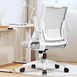 GTPLAYER Ergonomic Office Chair with Flip-up Armrests Executive Computer Chair for Home Office, Breathable Mesh & Comfy Lumbar Support, Moon Gray