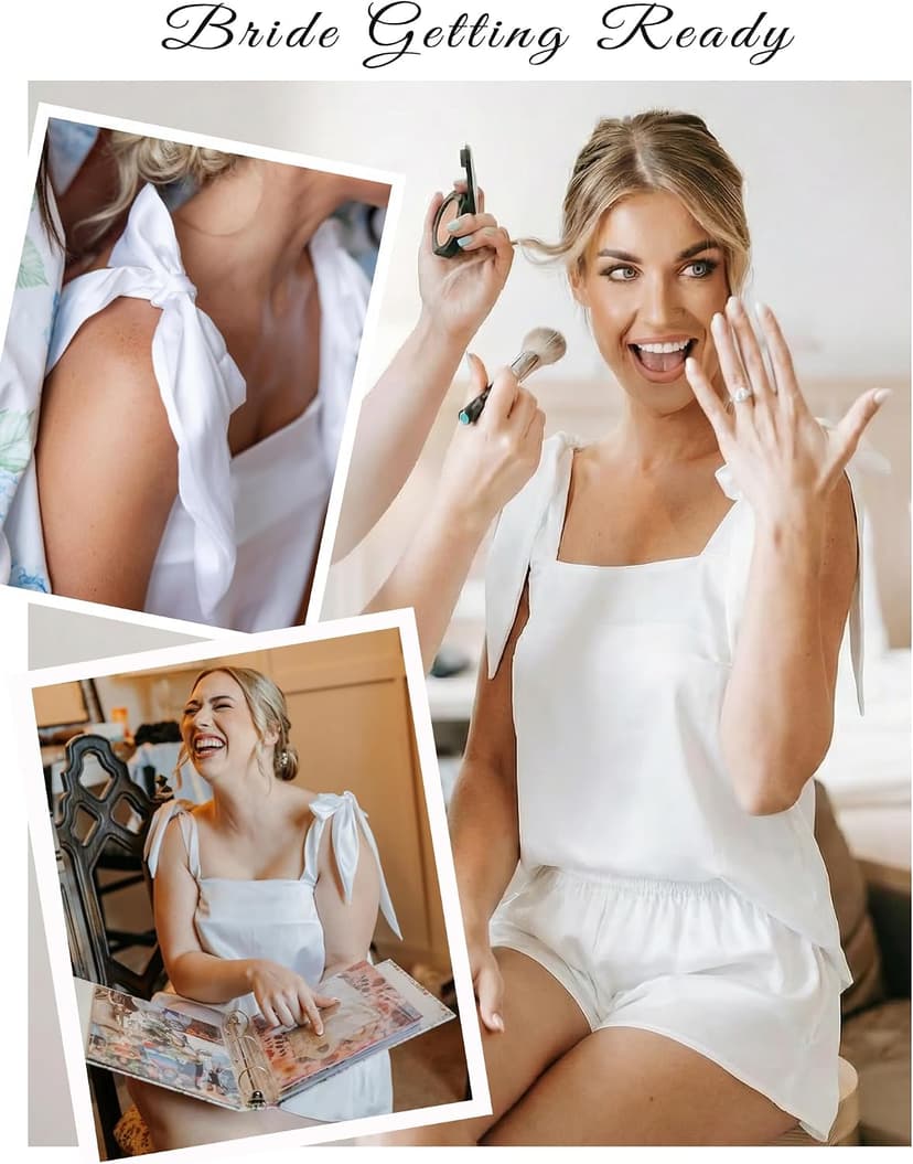 Cute Bridal Pjs, 2 Piece Cami and Shorts Sleepwear for Wedding Day, Bridal Shower, Bachelorette Party, Honeymoon Gifts Ekouaer Womens Silk Pajama Set Bow Tie Knot Tank Top Satin Pjs Sets XS-3XL B0G5PHTL86