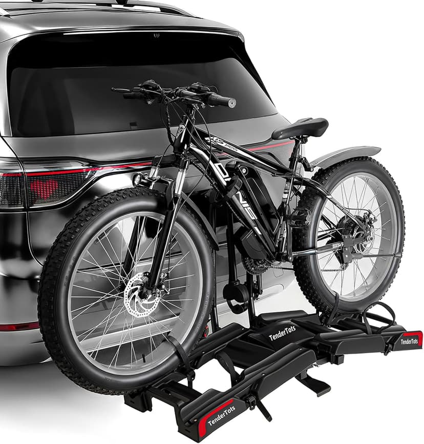 Ebike Rack with Ramp for 2 E-Bikes, Hitch Bike Rack Fits 5" Fat Tire, Heavy-Duty Platform Carrier with Ramp, Foldable Tilting Locking, 2" Receiver for Cars SUVs Trucks, No Assembly