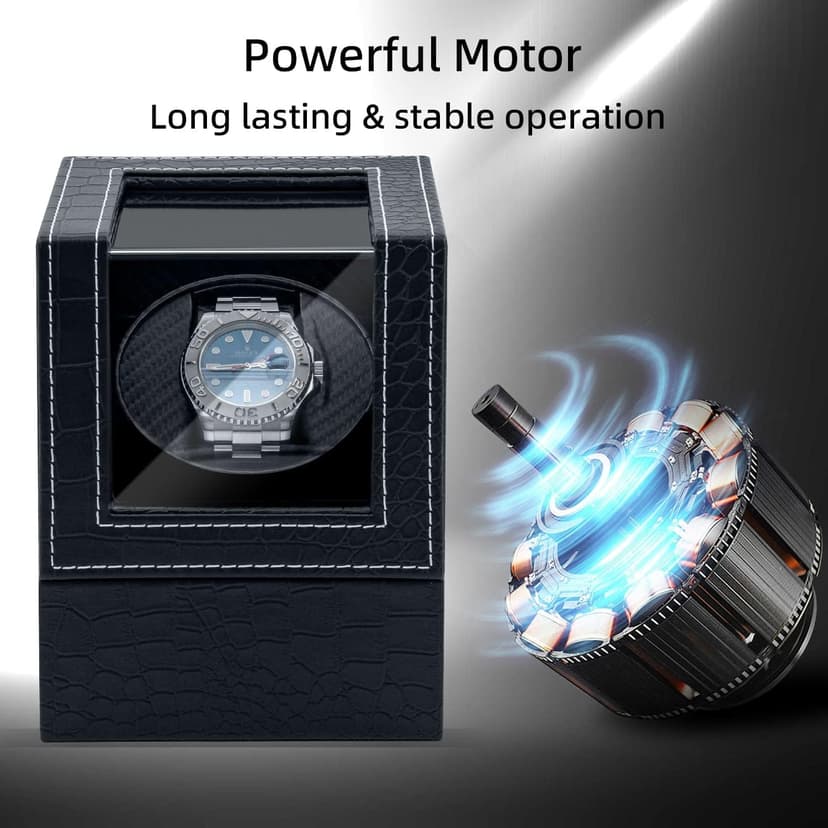 Mcbazel Mcbazel Single Watch Winder, Ultra Quiet Japanese Motor Automatic Watch Winder Box with Multiple Rotation Modes, Premium Watch Winder for Automatic Watches (AC/ Battery Powered) - Black with Crocodile Pattern