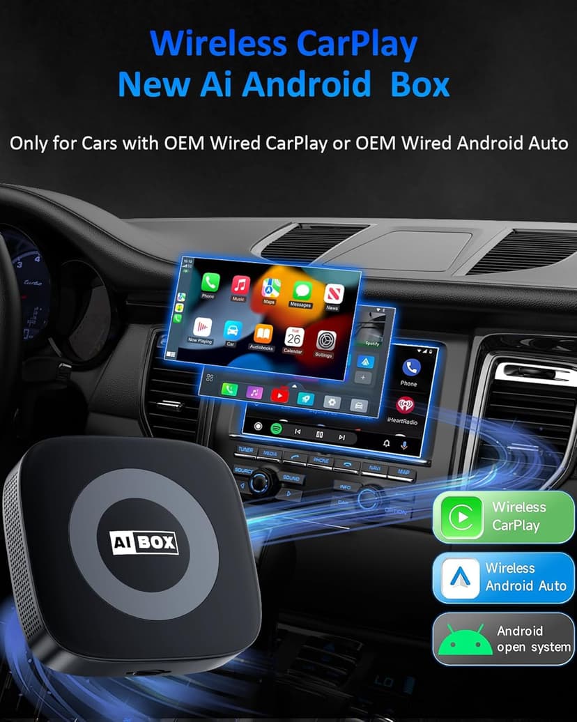 Ai Magic Box for Streaming Netflix/YouTube/TikTok, Wireless CarPlay Adapter Dongle with USB Drive for OEM Wired Car Play & Android Auto Cars GPS Navigation Chartplotter