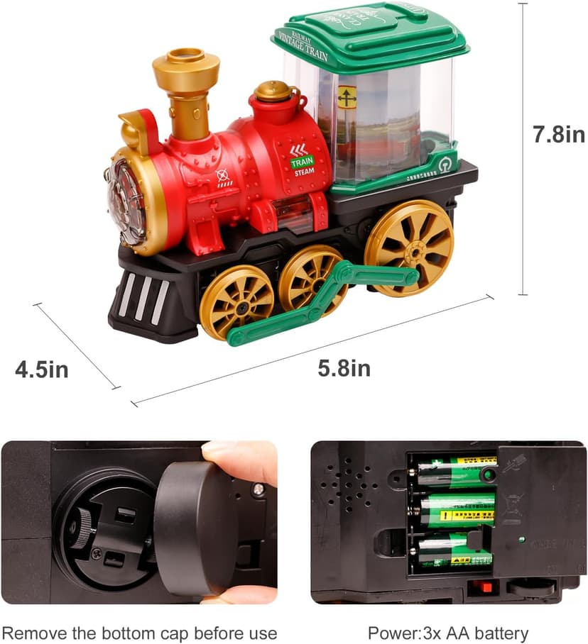 Electric Steam Train Toy for Toddlers 3-5,Bump and Go Truck w/Steam Locomotive,Smoke,Light & Sound, 360 Rotation Christmas Train Truck Toys Birthday Gift for Toddler 1 3 4 5 6 Year Old Boys Girls Kids