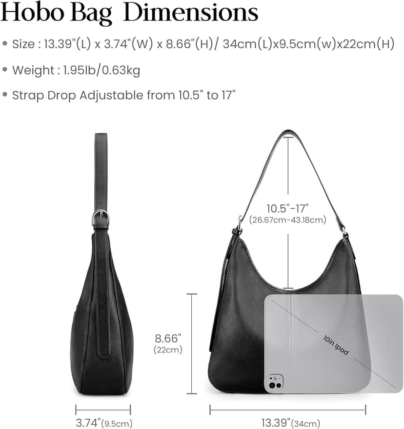 befen Genuine Leather Hobo Bags for Women, Top Grain Real Leather Women's Shoulder Bag Handbags Purses with Adjustable Strap