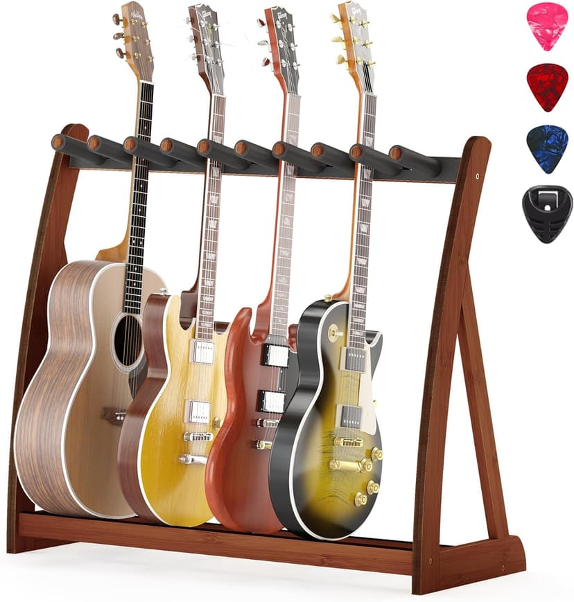 Wisuce Essentials Guitar Stand Rack, Multi-Guitar Display Rack Adjustable Bamboo Guitars Holder Electric Guitar Stands Floor Storage for Bass Acoustic, Home Studio, Band Stage