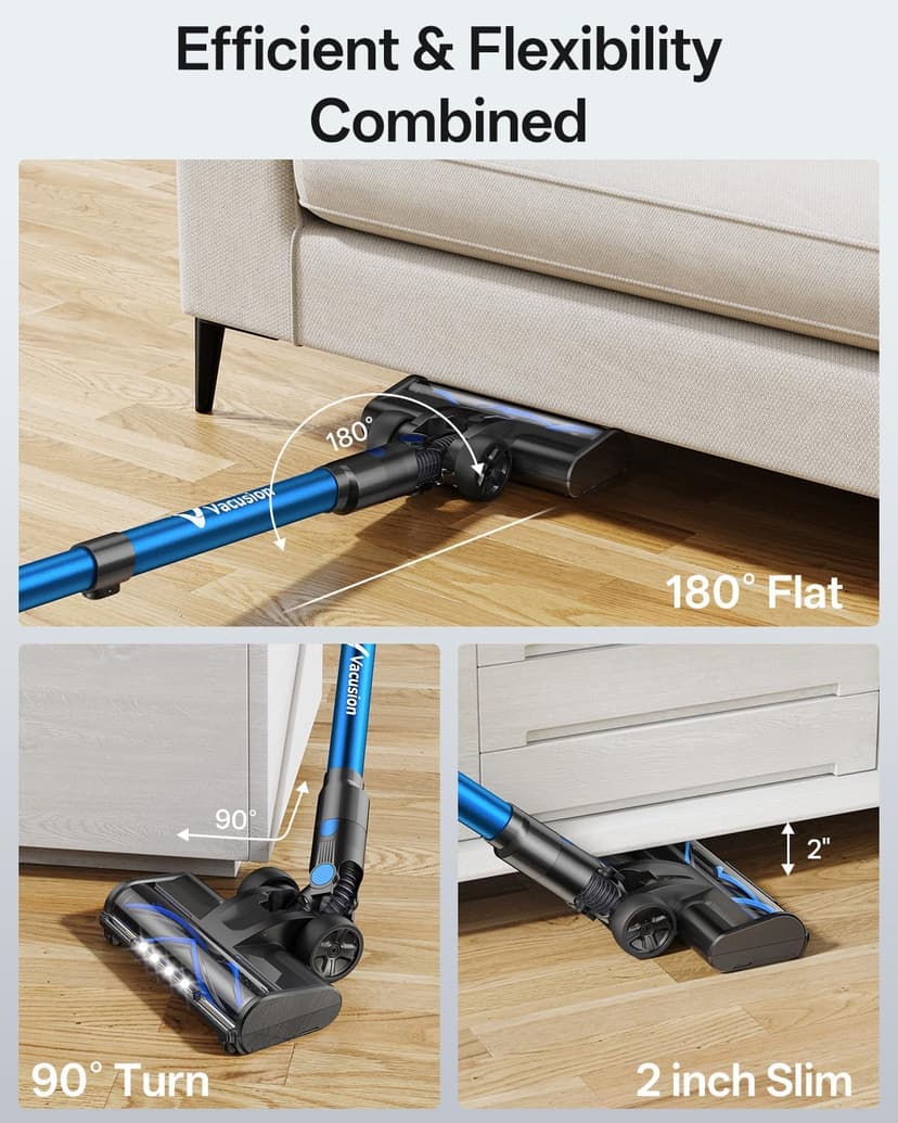 Cordless Vacuum Cleaner, 8-in-1 Cordless Stick Vacuum Cleaner with 3 Suction Modes, Up to 45mins Runtime, Rechargeable, Self-Standing, Wireless Vacuum Cleaners for Home Pet Hair Carpet Car Hard Floor