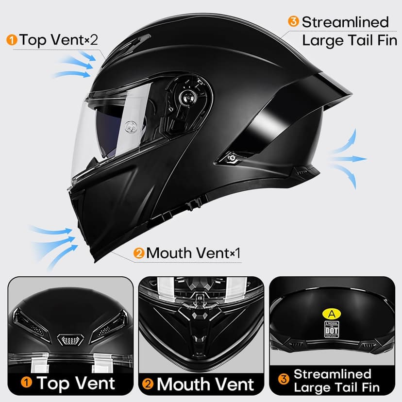 Motorcycle Helmet Bluetooth, DOT Approved Modular Motorcycle Helmets with Dual Visor, Flip Up Full Face Helmet for Adults Men Women
