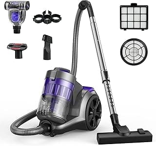 Aspiron 1700W Canister Vacuum Cleaner, 45Kpa Bagless Vacuum Cleaner, Multi-Cyclonic Filtration, 2 Anti-Allergen HEPA Filters, 3.5QT Dust Cup, 4 Tools, Corded Vacuum for Hard Floor, Pet Hair, Violet