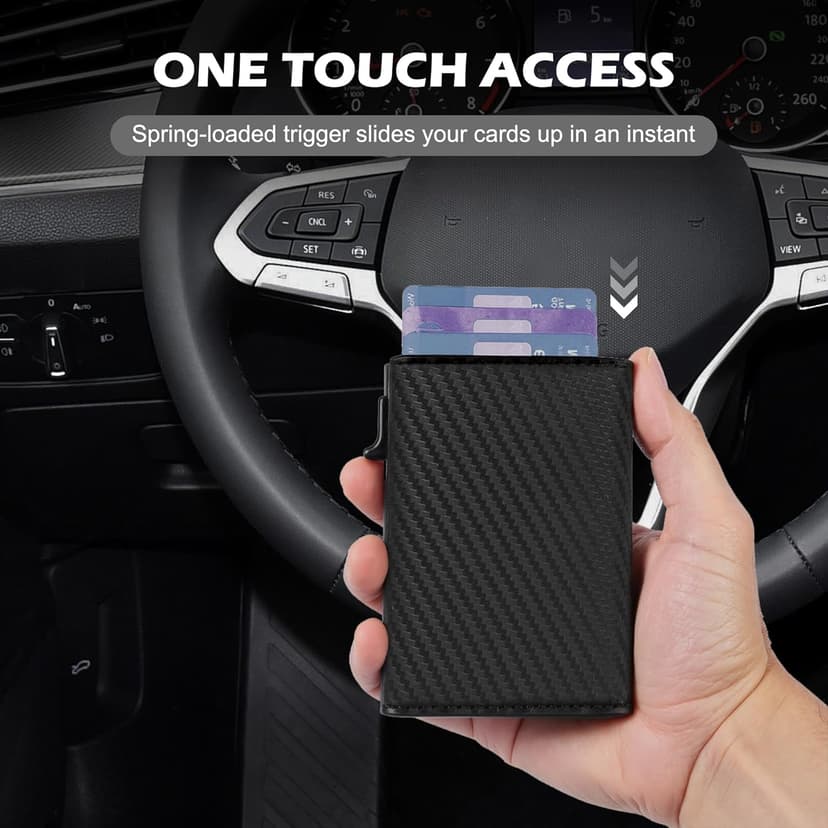 GRALEON Card Wallet for Men,Slim Minimalist Wallet 10-14 Cards,Smart Pop Up Wallets with Money Clip& ID Window,RFID Front Pocket Credit Card Holder, Gifts for Men（Carbon Fiber）