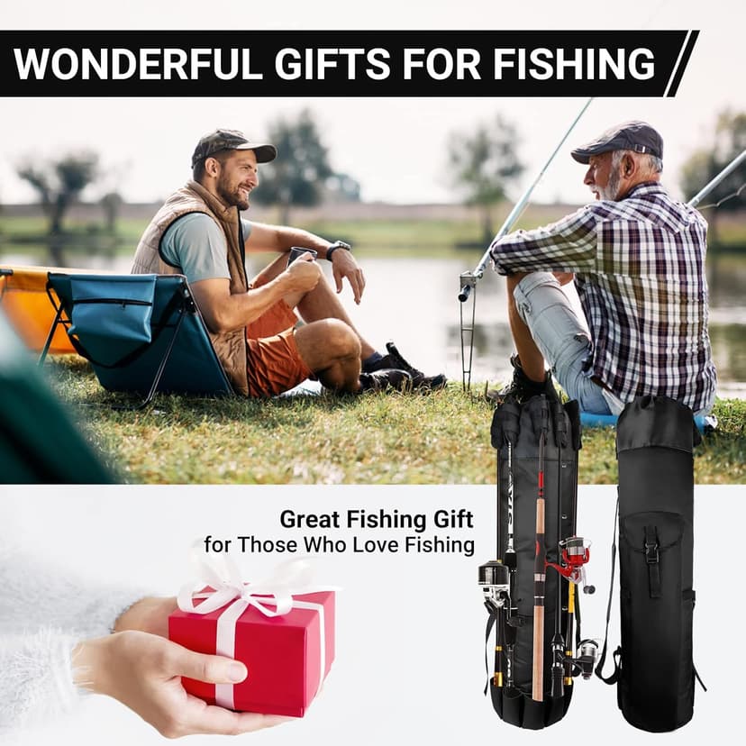 FOUUAAOOU Fishing Rod Bag, Fish Pole Case With Durable Folding Oxford Fabric, Portable Gear for Men Gifts (Black)