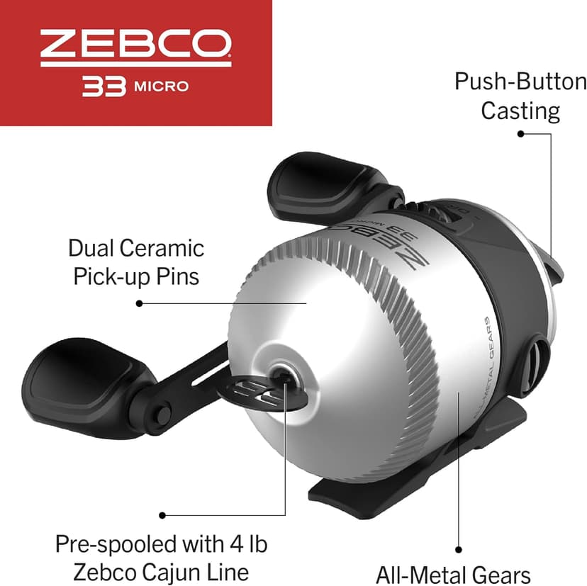 Zebco 33 Micro Spincast Reel and 2-Piece Fishing Rod Combo, 4.5-Foot Rod with Bonus Tackle Pack, QuickSet Anti-Reverse Fishing Reel with Bite Alert