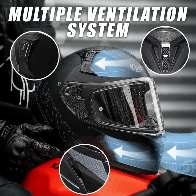 CYRIL Full Face Motorcycle Helmet DOT Approved for Adults Men Women, Motorbike Street Bike Racing Helmet with Tinted & Extra Clear Tool-Free Swappable Visors, Includes Storage Bag