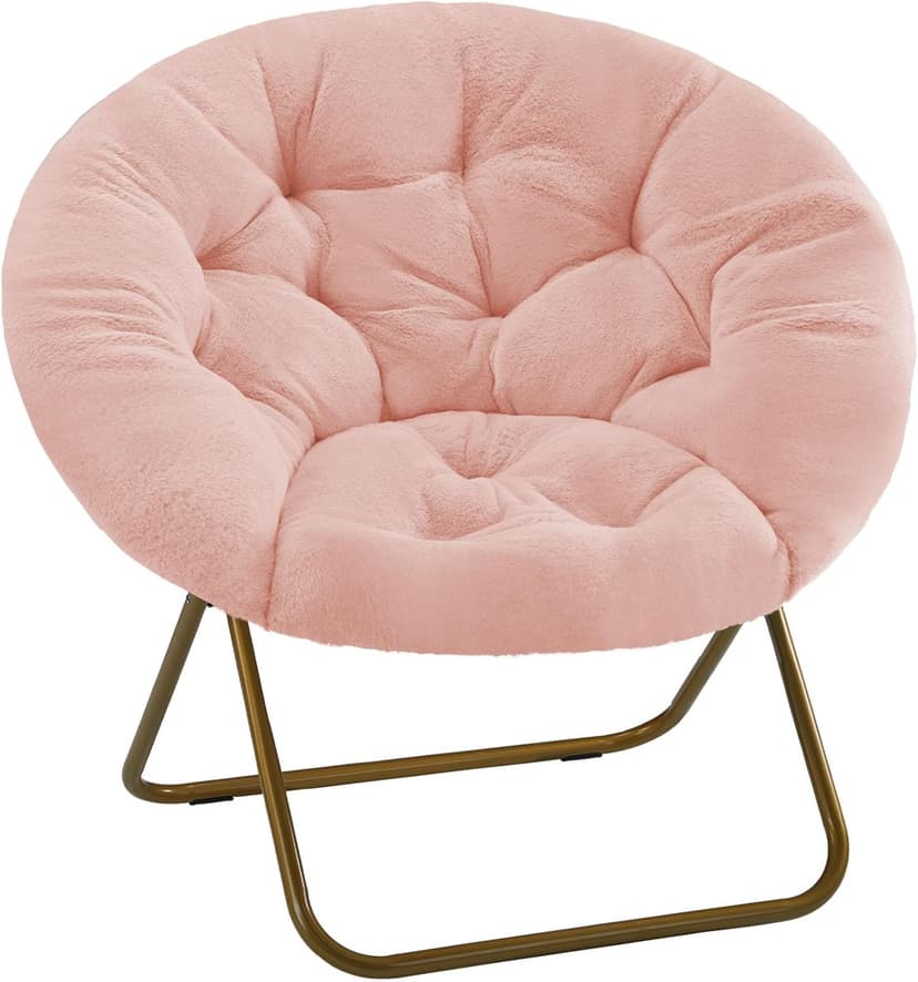 DUMOS Comfy Saucer Chair, Faux Fur Lounge Seasting XL Circle Chair for Bedroom, Dorm & Gaming, Foldable Fashion Accent Seat for Small Spaces, Folding Moon/Mushroom/Round Oversized Style