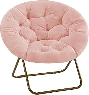 DUMOS Comfy Saucer Chair, Faux Fur Lounge Seasting XL Circle Chair for Bedroom, Dorm & Gaming, Foldable Fashion Accent Seat for Small Spaces, Folding Moon/Mushroom/Round Oversized Style