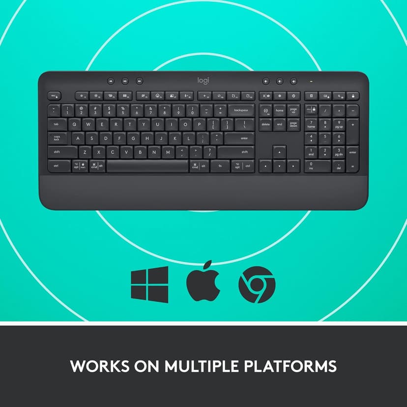 Logitech Signature K650 Comfort Full-Size Wireless Keyboard with Wrist Rest, BLE Bluetooth or Logi Bolt USB Receiver, Deep-Cushioned Keys, Numpad, Compatible with Most OS/PC/Window/Mac - Graphite
