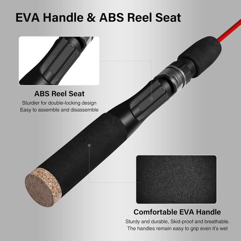 PLUSINNO Ultralight Winter Ice Fishing Rod Reel Combo 26/27/28 inch. Medium Light Fast Action Multi-Species Spinning Ice Fishing Pole Tackle Walleye Perch Panfish Bluegill-PP