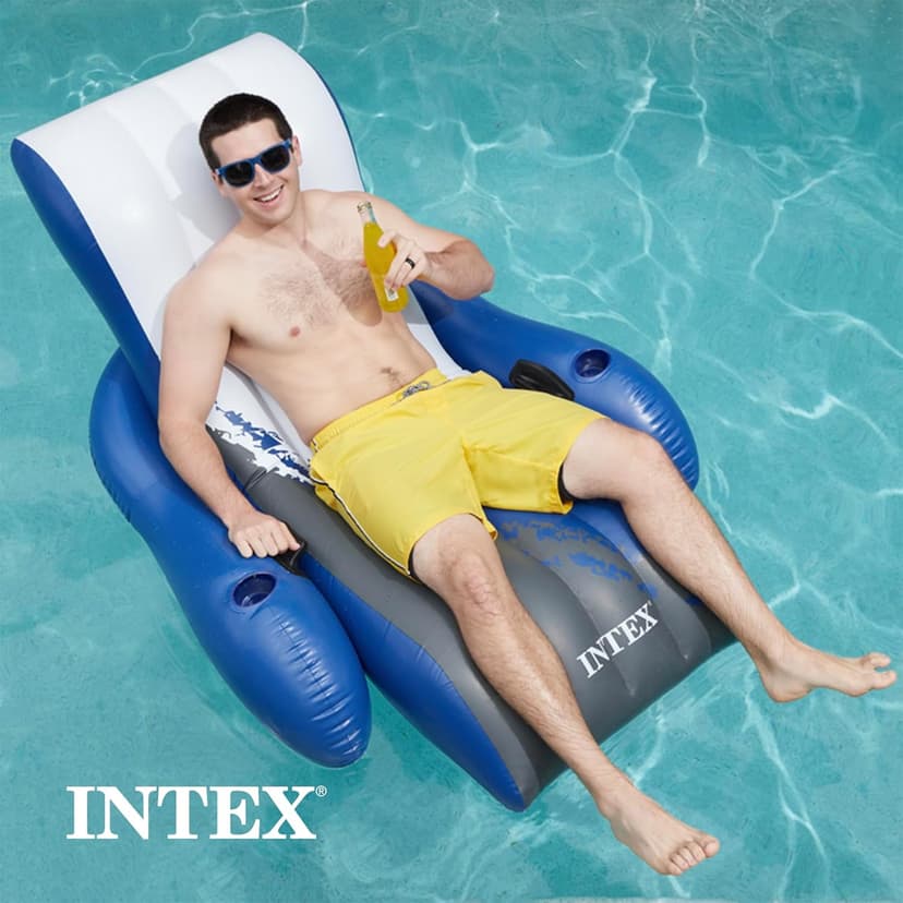 Intex Inflatable Lounge Pool Recliner Lounger Chair with Cup Holders - Heavy-Duty Float Raft for Adults, 220 Lb Capacity Large Floating Tanning Chair