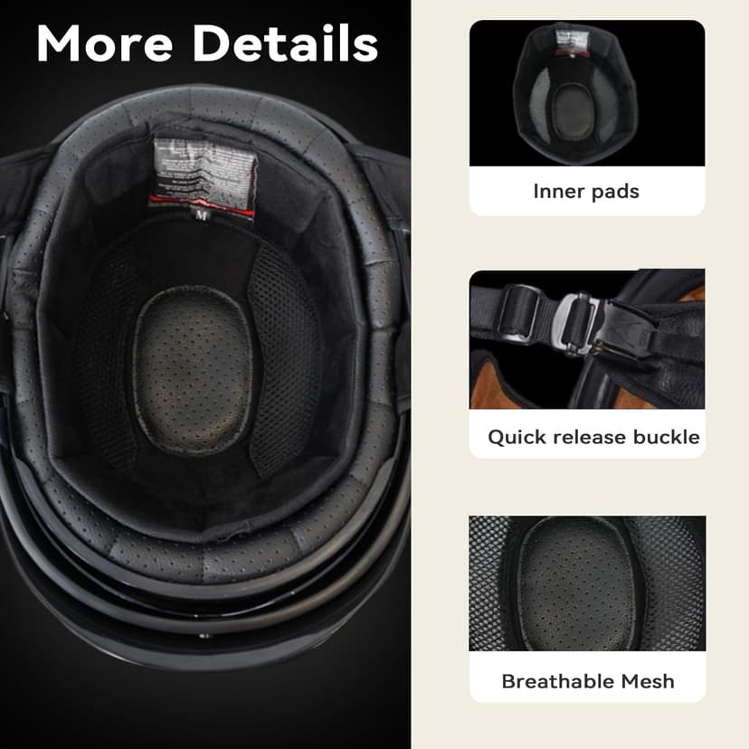 VCOROS Carbon Fiber Open Face Retro Motorcycle Helmets Men Women Half Face Helmets for Motorbike Cruiser Chopper Moped Scooter ATV (Gloss Black, L)