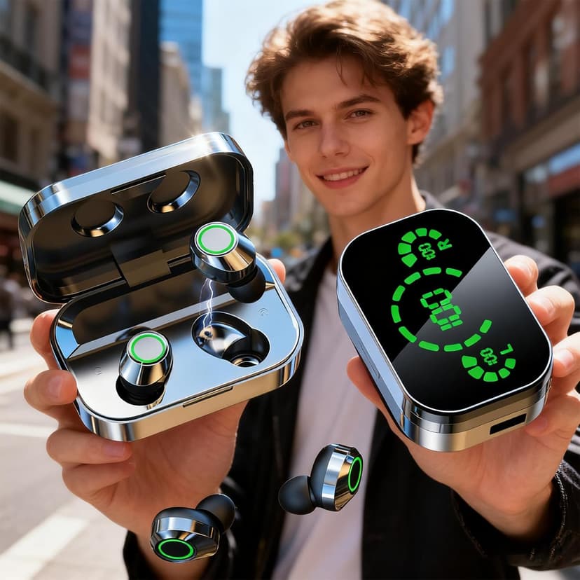 BSWLMDD Wireless Bluetooth 5.4 Earbuds 28-Hour Battery Life Hi-Fi bass Earbuds Waterproof LED Display Charging case Included in-Ear Design with Microphone Compatible with Phones/Computers/Sports