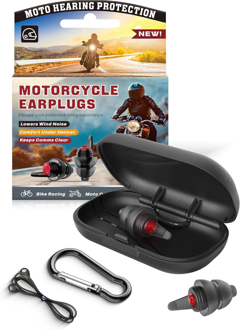 Motorcycle Ear Plugs for Wind Noise Reduction, Keep Comms Clear, Comfort Under Helmet & Prevent Hearing Damage, Noise Canceling 25 dB, Reusable Earplugs for Motorbike, Touring, Racing, Shooting