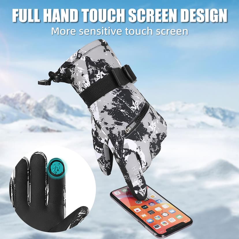 VZVXDW Winter Gloves, Waterproof Thermal Touchscreen Ski Glove, Suit for Ski, Cycling, Hiking, Driving, Typing, Freezer Work