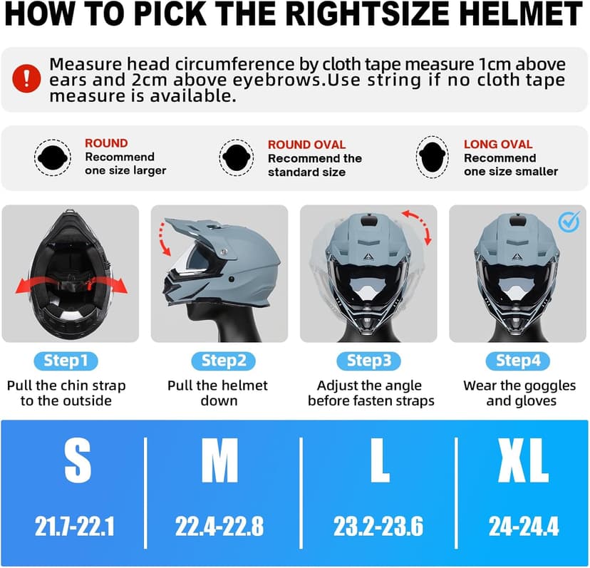 TRIANGLE Dual Sport Motorcycle Helmet Dirt Bike Helmets ATV Full Face Helmet for Adults Men with Internal Sunshield DOT Approved