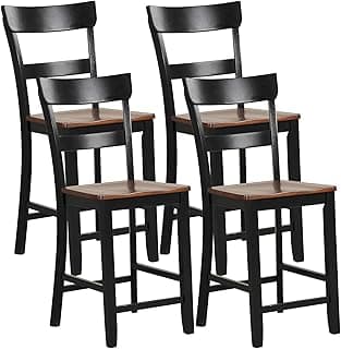 COSTWAY Counter Height Bar Stools Set of 4, 24'' Mid Century Modern Island Chairs with Rubber Wood Legs and High Backrest, Wooden Barstools for Home Kitchen, Dining Room, Bar, Restaurant (Black)