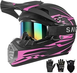 DOT Approved Youth Kids Motocross Helmet - Ultra-Lightweight Full Face Dirt Bike/ATV Helmet with Goggles, Gloves & Face Shield (4-Piece Set)