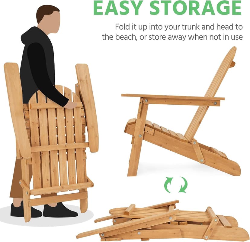 Yaheetech Folding Adirondack Chair Set of 6 Outdoor, 300LBS Solid Wood Garden Chair Weather Resistant, Fire Pit Lounge Chairs for Garden/Yard/Patio/Lawn, Natural Wood