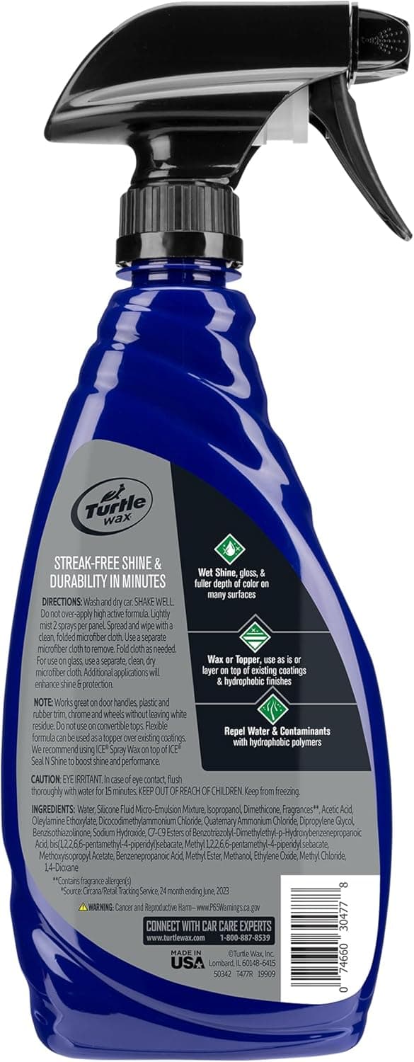 Turtle Wax T-477R ICE Spray Wax, Ultimate High Shine Wax Finish, For Use on Car Paint, Trim and Plastics, Safe for Motorcycles, RV's, Trucks and More, 20 oz. (Pack of 1)