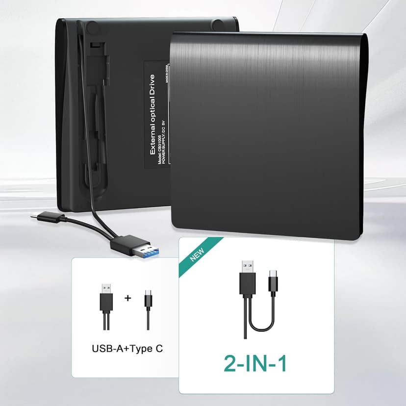 juwuoi External CD/DVD Drive for Laptop PC CD DVD Player USB 3.0 Portable Optical Drive CD Burner Compatible with Windows 10 11 Linux Mac OS (Black)