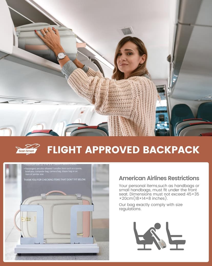 LOVEVOOK Travel Backpack For Women, 40L Carry On Backpack Flight Approved, TSA Personal Item Travel Bag Fits 17 Inch Laptop, Business Weekender Overnight Waterproof Daypack With 2 Cubes, Grey-Pink