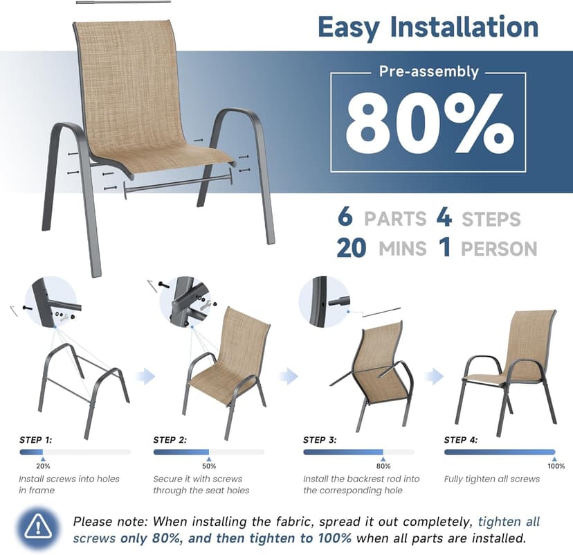 Amopatio Patio Chairs Set of 4, Outdoor Stackable Dining Chairs for All Weather, Breathable Garden Outdoor Furniture for Backyard Deck(Brown)